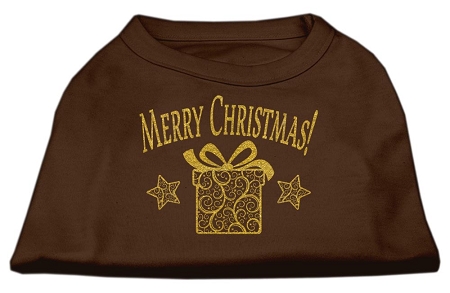 Golden Christmas Present Dog Shirt Brown Sm